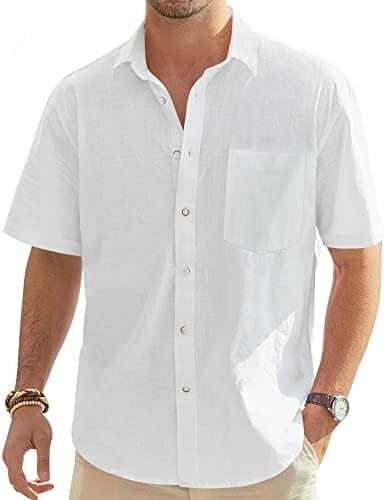 J.VER Men’s Cotton Linen Short Sleeve Shirts Casual Lightweight Button Down Shirt Beach Summer Tops with Pocket
