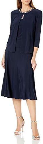 Alex Evenings Women’s 2 Piece Tea Length Jacket Dress with Sequin Beaded Trim