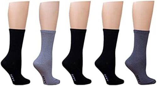 DKNY Women’s Fine Combed Cotton Crew Socks 5-Pairs, Shoe Size 4-10