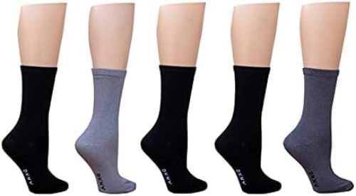 DKNY Women’s Fine Combed Cotton Crew Socks 5-Pairs, Shoe Size 4-10