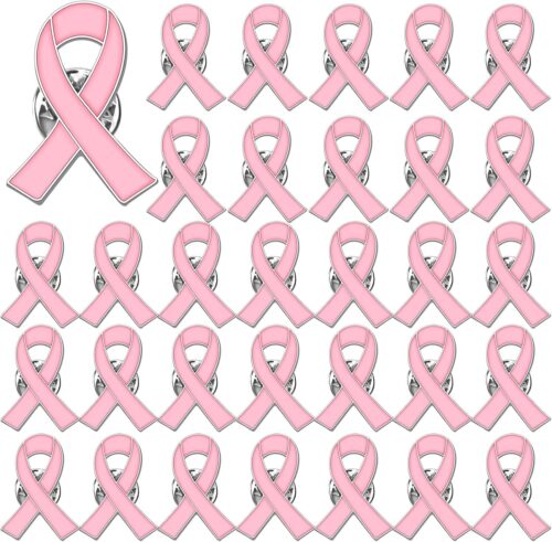 36PCS Pink Ribbon Enamel Pins Breast Cancer Awareness Lapel Pins Bulk Hope Love Ribbon Brooch Pins for Women Breast Cancer Survivor Support Statement Breast Cancer Awareness Items 0.8 x1in