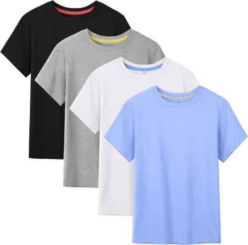 4 Pack Boys Shirts Short Sleeve Cotton Shirts for Boys Summer Tshirts Kids Basic T-Shirts Unisex Tees Top Clothes