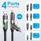 4 in 1 Charging Cable (6.6FT), MAX 240W Lightning Cable Chubby Cable Multi USB C Charging Cable with Light, USB C to Lightning Cable for Multiple Devices, iPhone 16 15 14 Pro Max/MacBook/iPad, Black