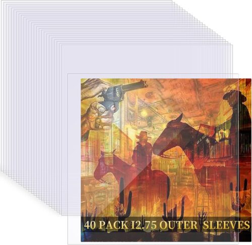 40 Pack 3.2 Mil Thick Vinyl Sleeves, 12.75″ X 12.75″ Vinyl Record Sleeves Clear Plastic, outer sleeve record protector for storing single and double LP albums, Record Sleeves Protection from Scratches