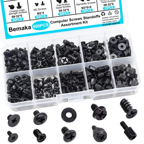 400PCS Computer Screws Assortment Kit, Motherboard Standoffs Screws PC Screws for Universal Motherboard, SSD, Hard Drive, PC Case, PC Fan, for DIY PC Installation and Repair