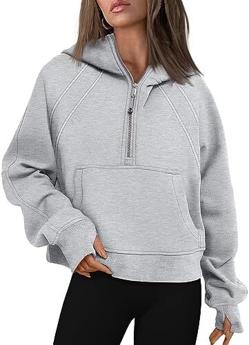 Trendy Queen Women Half Zip Cropped Hoodies Fleece Quarter Zip Up Pullover Sweatshirts Winter Clothes 2023 Outfits Sweater