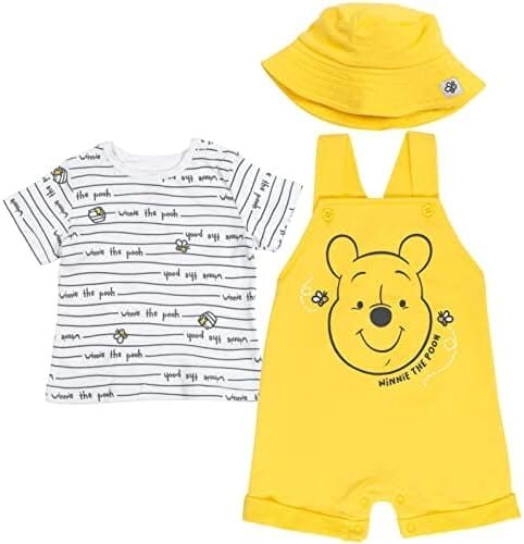 Newborn to Infant 3-Piece Outfit Set: Disney’s Tigger and Winnie the Pooh French Terry Short Overalls, T-Shirt, and Hat