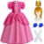 Princess Peach Costume Dress Girls Kids Super Brother Cosplay with Wig Crown Earring Gloves Halloween Costume Birthday