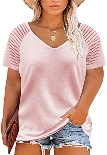 Happy Sailed Womens Plus Size Tunic Tops Summer Short Sleeve V Neck/Crew Neck Loose Casual Tee Shirt(1X-5X)
