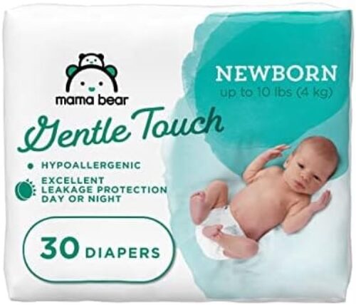 Amazon Brand – Mama Bear Gentle Touch Diapers, Hypoallergenic, Newborn, 30 Count, White