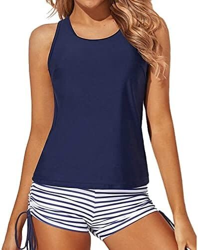 Yonique 3 Piece Tankini Swimsuits for Women Swim Tank Top Bathing Suits with Boy Shorts and Bra Athletic Swimwear