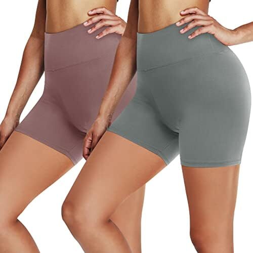 YOLIX 2 Pack Biker Shorts for Women – 5″ High Waisted Buttery Soft Black Workout Yoga Athletic Shorts