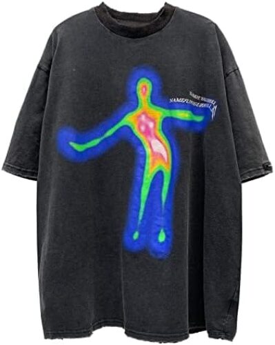 Vamtac Men’s Oversized Graphic Tee, Aesthetic Short Sleeves Shirt Casual Loose Summer Streetwear Top Hipster Printed Y2K
