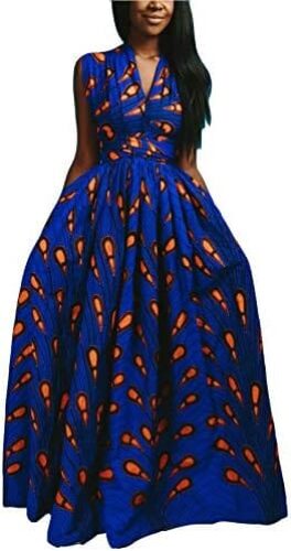 FEIYOUNG Women’s Sexy Dashiki Floral Printed Side Slit Long Maxi Dresses Bohemian High Waist Vestidos