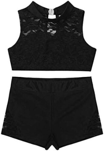 MSemis Girls’ Kids 2-Piece Active Set Dance Sport Outfits Racer Back Top and Booty Short Gymnastics Dancing Clothes