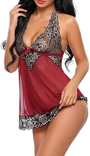 Avidlove Women V-Neck Lingerie Lace Babydoll Mesh Chemise Nightwear Outfits S-4XL