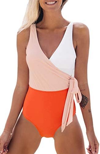 CUPSHE Women’s One Piece Swimsuit Wrap Color Block Tie Side Bathing Suit