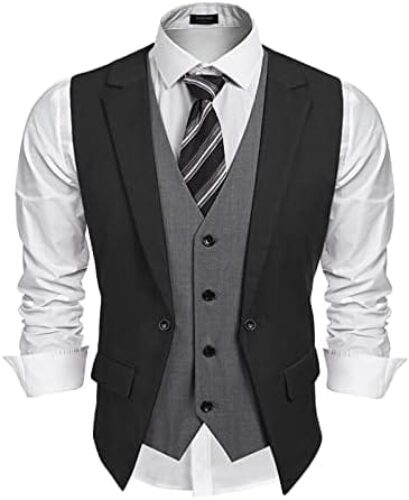 COOFANDY Men’s Formal Fashion Vest Layered Waistcoat Business Dress Suit Vests for Wedding