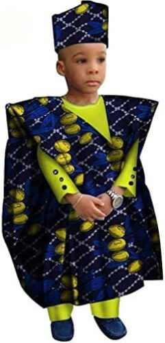 Kids African Clothing Luxury Printed Dashiki Outfit 4 Pieces Traditional Cultural Wear Robe Shirt Top Pants and Hat