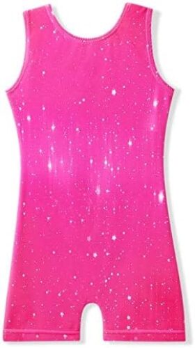 Leotards for Girls Gymnastics with Shorts Butterfly Unicorn Mermaid Dance Unitards Biketards Hotpink Black
