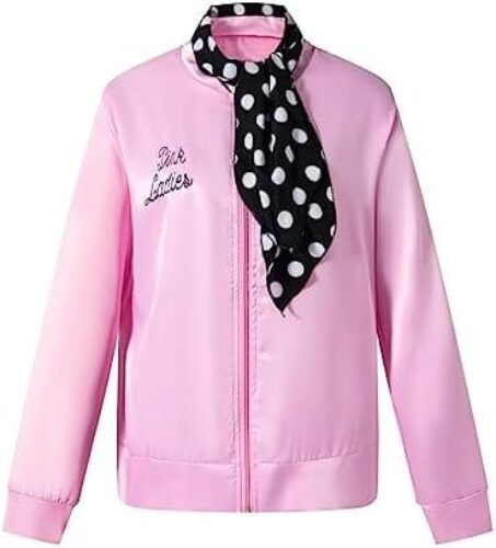 PROMOTED TO BIG SISTER 1950s Lady Women Halloween Cosplay Costume Pink Satin Jacket with Neck Scarfs