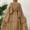 Muslim Arabic Dresses for Women Ruffle Tiered Chiffon Cardigan Islamic Abaya Self Tie Waist Dubai Gown Flowy Arab Caftan