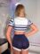 WDIRARA Women’s 3 Pieces Sailor Costume Cosplay Striped Crop Top with Shorts Lingerie Set