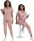 VIAOLI Scrubs for Women Set Modern V-Neck Top & 8 Pocket Jogger Pants Athletic Nursing Uniform Solid Stretch Workwear
