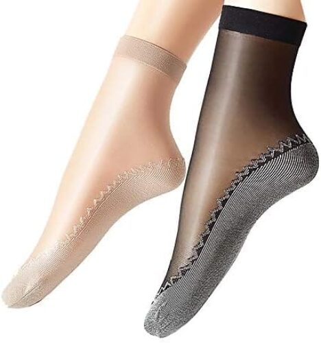 Ueither Women’s 6 Pairs Silky Anti-Slip Cotton Sole Sheer Ankle High Tights Hosiery Socks Reinforced Toe