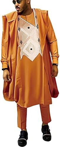 HD African Mens Apparel Agbada Clothing Embroidery Dashiki Shirts and Pants Outfits 3 Pieces