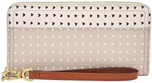 Fossil Women’s Logan Leather RFID-Blocking Zip Around Clutch Wallet with Wristlet Strap