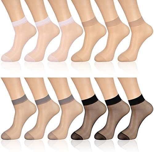 12 Pairs Sheer Ankle Socks Thin Nylon Transparent Ankle High Hosiery Socks Short Dress Stockings for Women and Girls