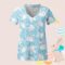 Easter Scrub Tops Women Short Sleeve V Neck Working Uniform Bunny Print Soft Stretch Holiday Workwear Blouse with Pockets