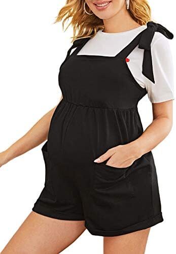 MakeMeChic Women’s Tie Shoulder Pocket Front Maternity Cami Romper