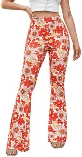Sunflower Print Wide Leg Trousers: Romwe Women’s Bootcut High Waisted Yoga Pants