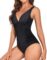 Holipick Women One Piece Swimsuits Tummy Control V Neck Slimming Bathing Suit Sexy Criss Cross Back Ruched Swimwear