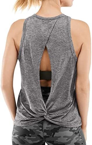 Cyanstyle Open Back Tops for Women Workout Athletic High Neck Tank Tops Loose Fit Sleeveless Running Shirt
