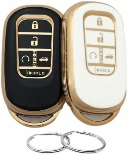 REPROTECTING TPU Key Fob Cover Compatible with (5 Buttons) 2022 2023 Honda Accord Civic HR-V CR-V Pilot Sport SI EX EX-L Touring (Black/White)