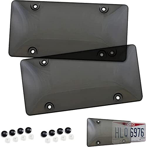 Tinted License Plate Cover Set – Front & Back Tinted License Plate Protector Fastening to Frames – Automotive Exterior Car & Truck Accessories – 6X12 Inches License Plate Shield