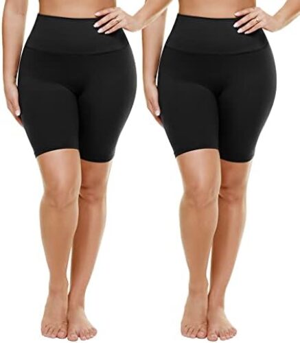 TNNZEET 2 Pack Plus Size High Waisted 8″ Biker Shorts for Women—Buttery Soft Black Yoga Shorts（2X, 3X, 4X）