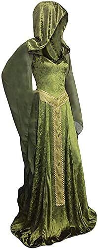 YANVS Women’s Medieval Lace-up Vintage Hooded Cloak Robe Adult Costume Retro Cosplay Long Dress