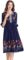 Shineflow Women’s Short Sleeve Mexican Embroidered Floral Pleated Midi A-line Cocktail Dress