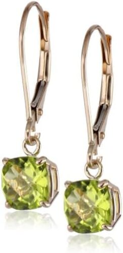 Amazon Collection 10k Gold Cushion Cut Gemstone Dangle Earrings for Women with Leverbacks