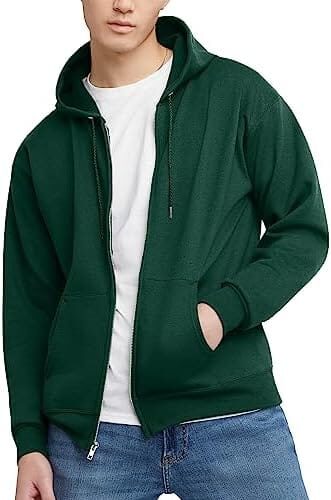 Hanes Men’s Hoodie, EcoSmart Fleece Zip-Front Hooded Sweatshirt, Cotton-Blend Fleece Hooded Sweatshirt, Mid-Weight Zip-Up