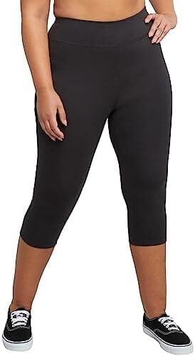 Just My Size Women’s Leggings, Women’s Plus Size Stretch Jersey Capri Leggings, JMS Women’s Plus Size Capris