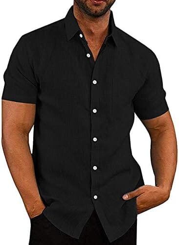 COOFANDY Men’s Casual Linen Button Down Shirt Short Sleeve Beach Shirt