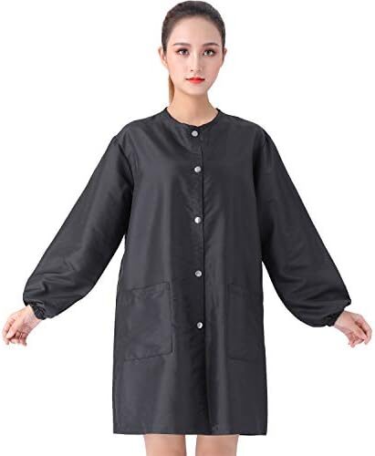 KAHOT Professional Salon Barber Smock Stylist Jacket Cosmetology Uniform Hairdressing Cape Workwear Pet Grooming Coveralls (Black, XL)