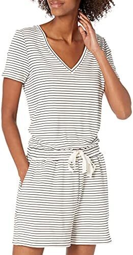 Amazon Essentials Women’s Supersoft Terry Short-Sleeve V-Neck Romper (Previously Daily Ritual)