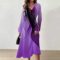 Dresses for Women Fall Winter Casual Fashion V-Neck Long Sleeve Gradient Print Long Dress