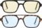 Trendy Retro Vintage 70s Square Flat Aviator Sunglasses for Women Men Rectangle Small Shades Narrow Sunnies Cool Cute Fashion (Tortoise Shell Blue+Light Yellow Green)